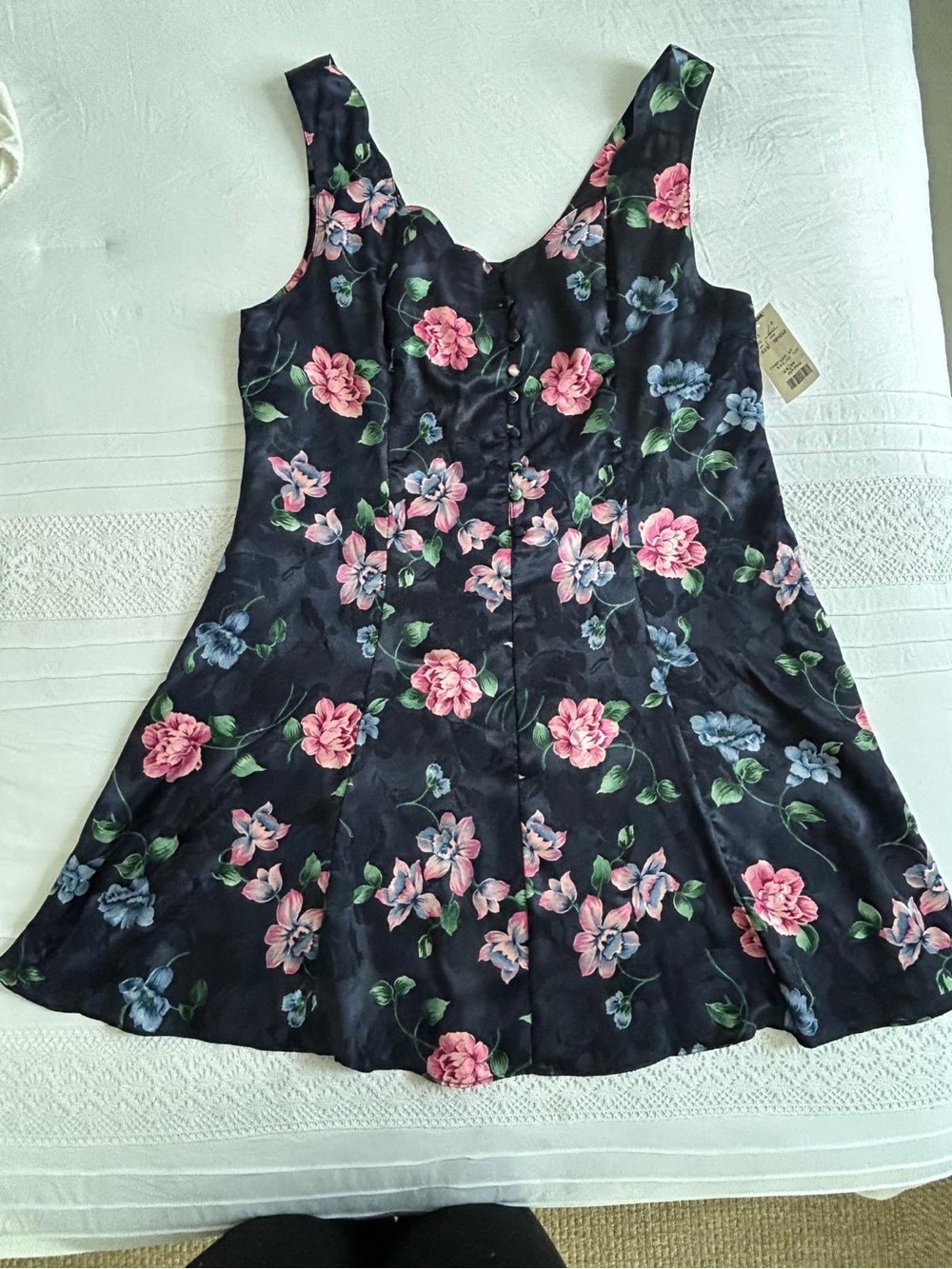 Vintage Kathryn Floral Slip Dress Size L 90s Satin Floral Mini Tank Dress
